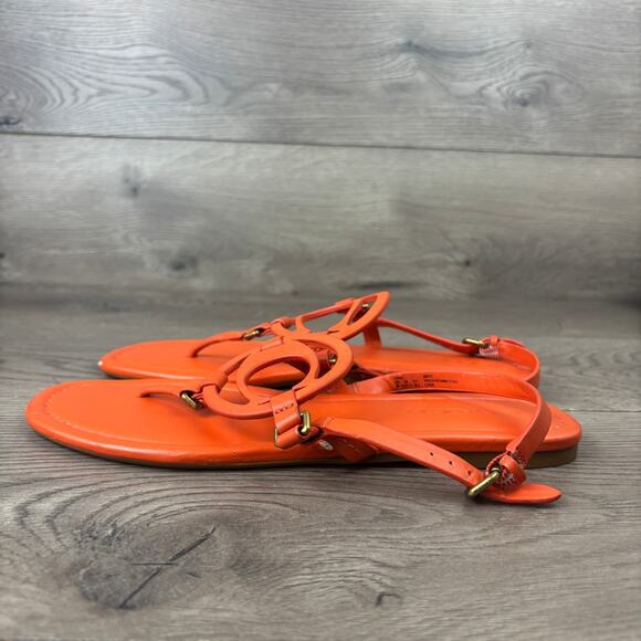 Coach Jeri Thong Sandals Women's Size 8 Orange Leather Logo Flats G4910 - Picture 6 of 16